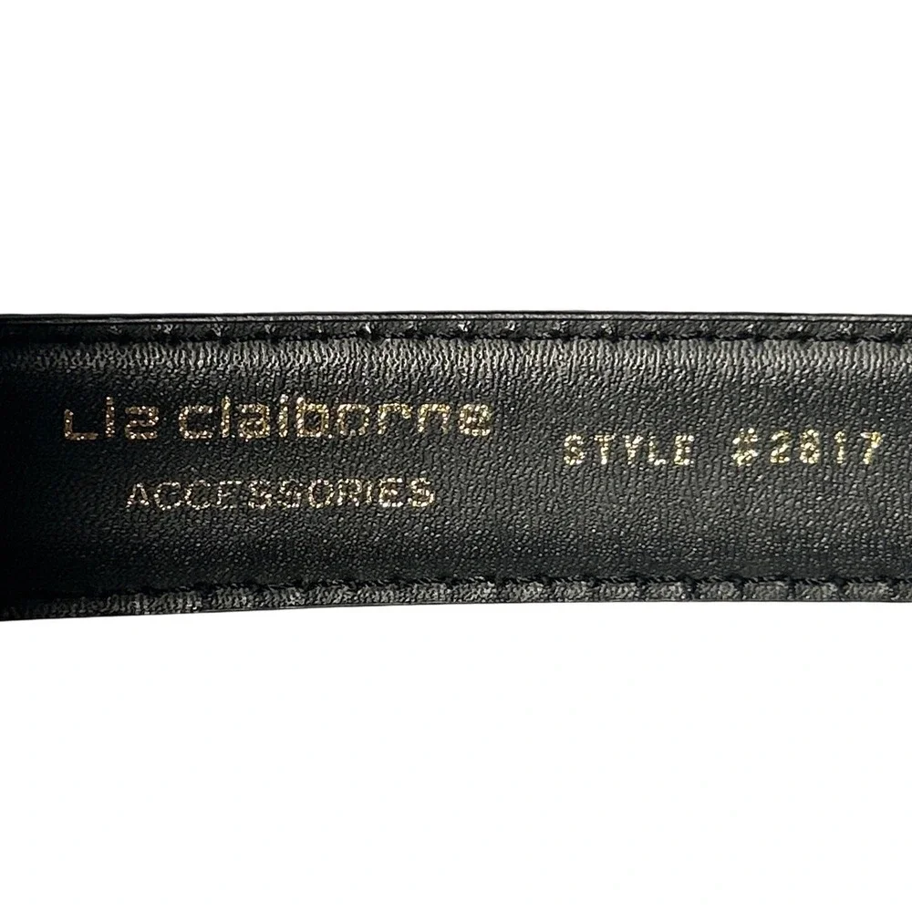 Liz Claiborne Croc Embossed Leather Belt Black Silver‎ Buckle Medium (26